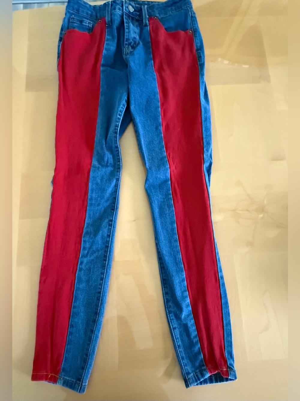 NY&C Two-Tone Red & Denim Colorblock Jeans Size 2